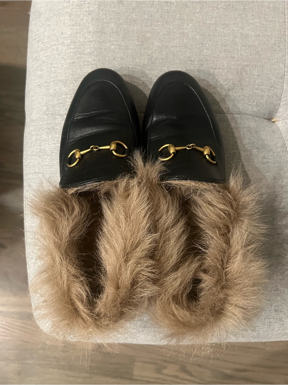 Gucci Leather Fur Lined Jordaan Loafers -Black - Picture 4 of 7
